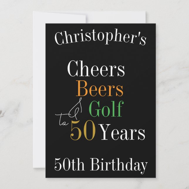 Invitation 50e anniversaire Golf Cheers Bières Black Gold Par (Devant)