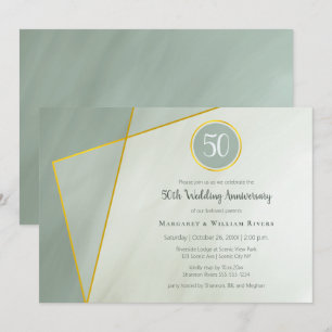 Invitation 50e anniversaire jade gris avec cadre or