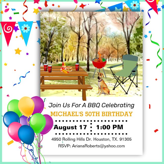 Invitation 50e anniversaire Jardin Barbecue (Créateur téléchargé)