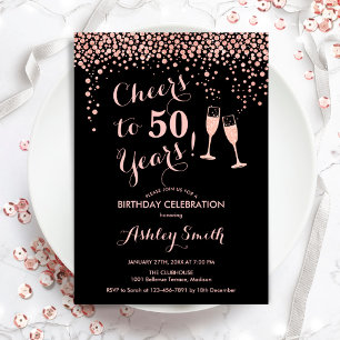 Invitation 50e Anniversaire - Joue À 50 Ans Rose Or Noir