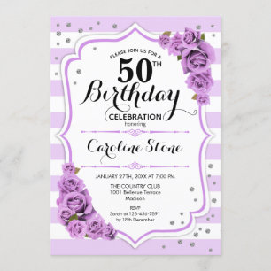 Invitation 50e anniversaire - Lavande Blanc Fleurs pourpres