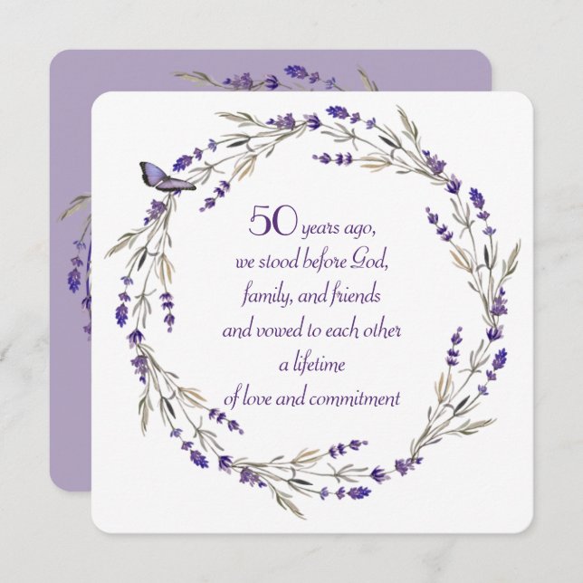 Invitation 50e anniversaire Lavender Wreath (Devant / Derrière)