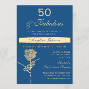 Invitation 50e anniversaire Luxe Gold et Bleu classique