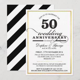 Invitation 50E ANNIVERSAIRE MARIAGE classe or noir élégant