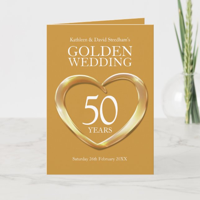 Invitation 50e anniversaire mariage coeur doré plié (Devant)