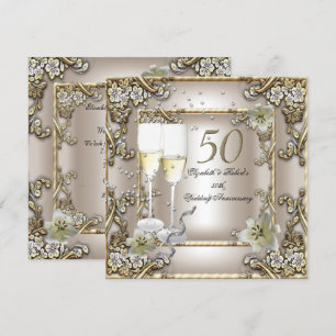 Invitation 50e Anniversaire Mariage Cream Gold Lily