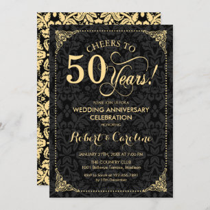 Invitation 50e anniversaire Mariage - Damas noir d'or