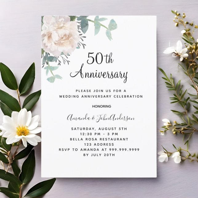 Invitation 50e anniversaire mariage de la verdure florale (Créateur téléchargé)