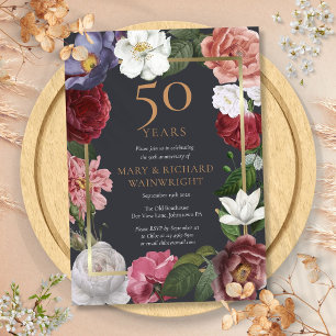 Invitation 50e anniversaire Mariage d'or Jardin Rose