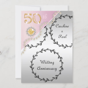 Invitation 50e anniversaire Mariage Embossed Silver Rose or