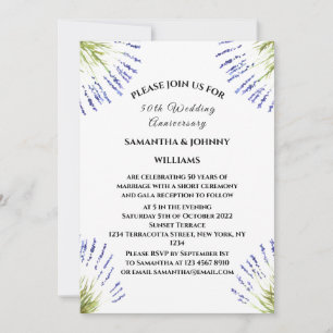 Invitation 50e anniversaire Mariage Lavande florale Rustique