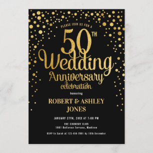 Invitation 50e anniversaire Mariage - Noir et or