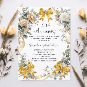 Invitation 50e anniversaire mariage or arc fleurons jaunes