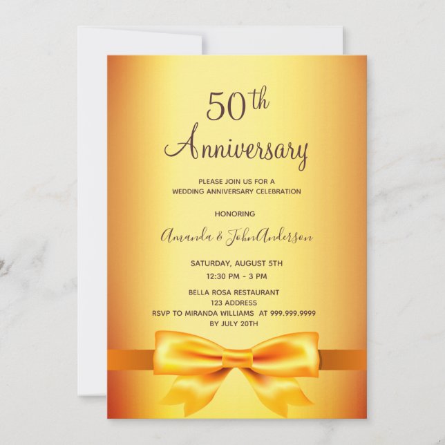 Invitation 50e anniversaire mariage or arc métallique (Devant)