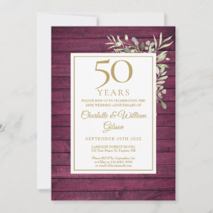 Invitation 50e anniversaire Mariage Rustique Rouge Bois vert
