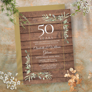 Invitation 50e anniversaire Mariage verdure Bois rustique