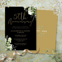 50e anniversaire Mariage Verdure Noir et Or