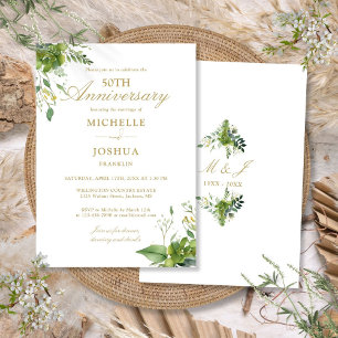 Invitation 50e anniversaire Mariage Verdure or Monogramme