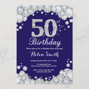 Invitation 50e anniversaire Marine Bleu et Diamant d'argent