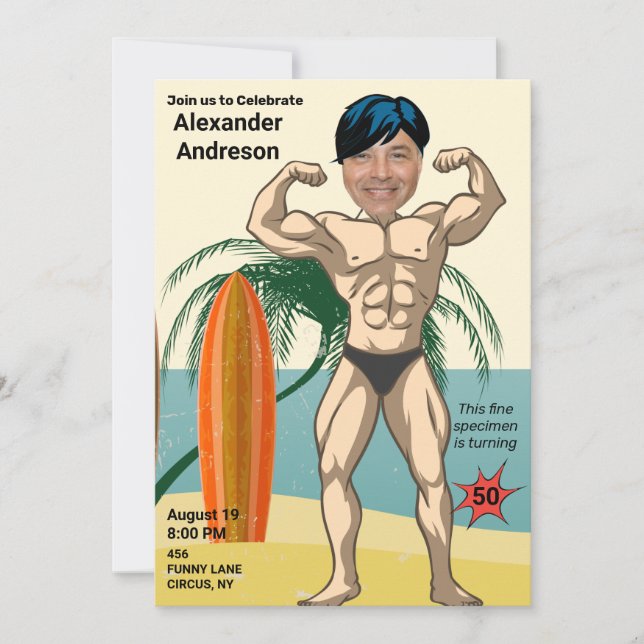 Invitation 50e anniversaire 💪 🤣 Mens Funny Bodybuilder Musc (Devant)