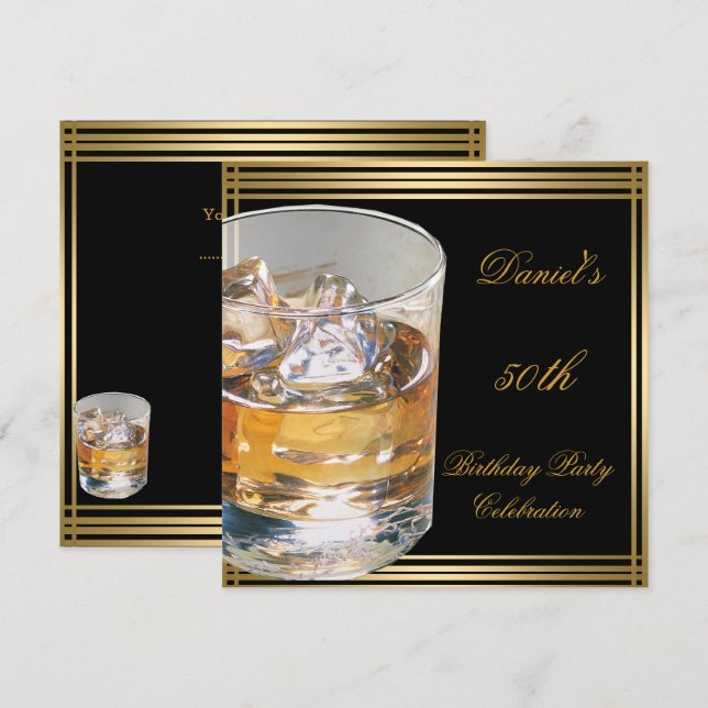 Invitation 50e anniversaire Mens Sepia Gold Boissons froides  (Devant / Derrière)