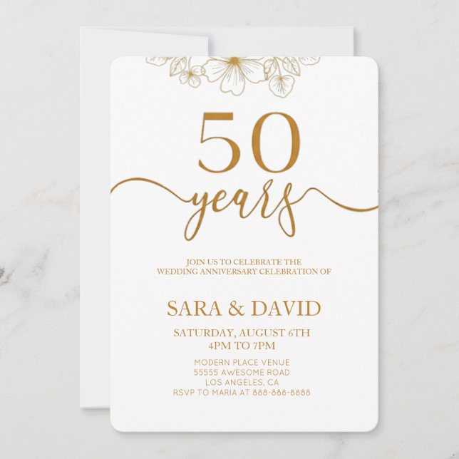 Invitation 50e anniversaire minimaliste mariage (Devant)