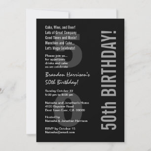 Invitation 50e anniversaire moderne noir blanc argent V31