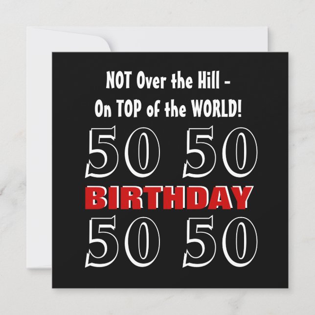 Invitation 50e anniversaire moderne rouge argent noir drôle Y (Devant)