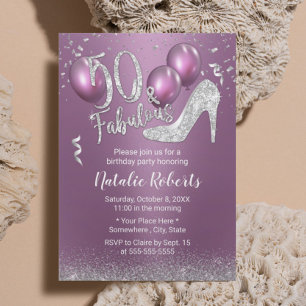 Invitation 50e anniversaire moderne violet & argent Fabuleux 