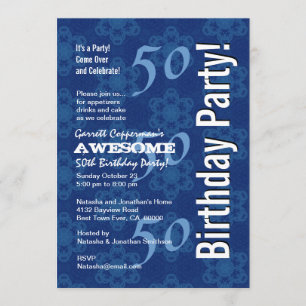 Invitation 50e anniversaire Motif bleu moderne G212