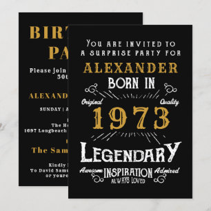 Invitation 50e anniversaire Né 1973 Black Gold Retro