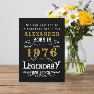 Invitation 50e Anniversaire Né en 1976 Noir Or Rétro Vintage