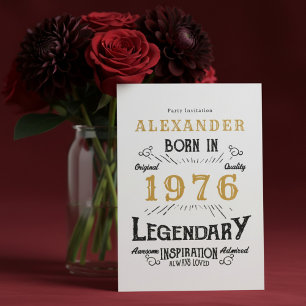 Invitation 50e anniversaire Né en 1976 Or Blanc Rétro Vintage