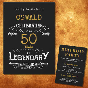 Invitation 50e anniversaire Né légendaire Black Gold Retro