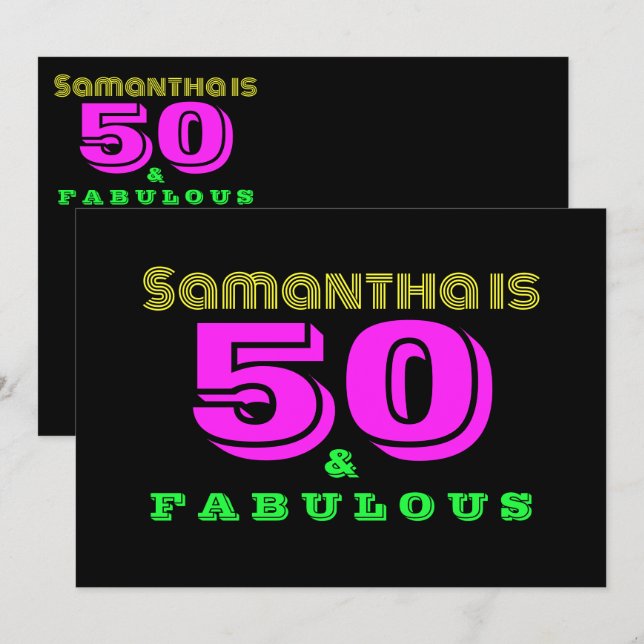 Invitation 50e Anniversaire Néon 50 et Fabuleux (Devant / Derrière)