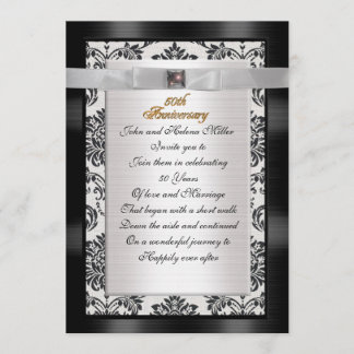 Invitation 50e anniversaire noir blanc damas