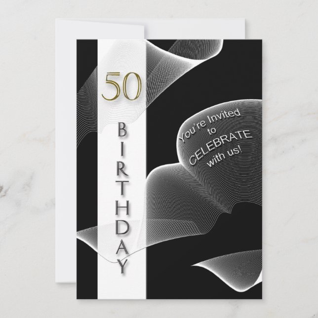 Invitation 50e Anniversaire, Noir/Blanc, Moderne (Devant)