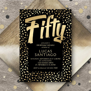 Invitation 50e anniversaire Noir Confetti Or