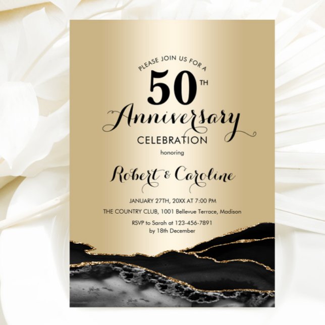Invitation 50e anniversaire noir or (Créateur téléchargé)