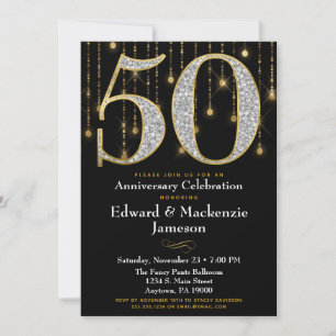 Invitation 50e anniversaire Noir Or Diamants