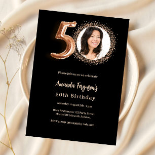 Invitation 50e anniversaire noir rose or photo