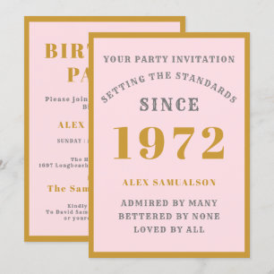 Invitation 50e anniversaire Nom 1972 Elegant Chic Pink Gold