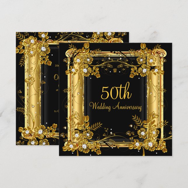 Invitation 50e Anniversaire Or Noir Diamant Tourbillon Floral (Devant / Derrière)