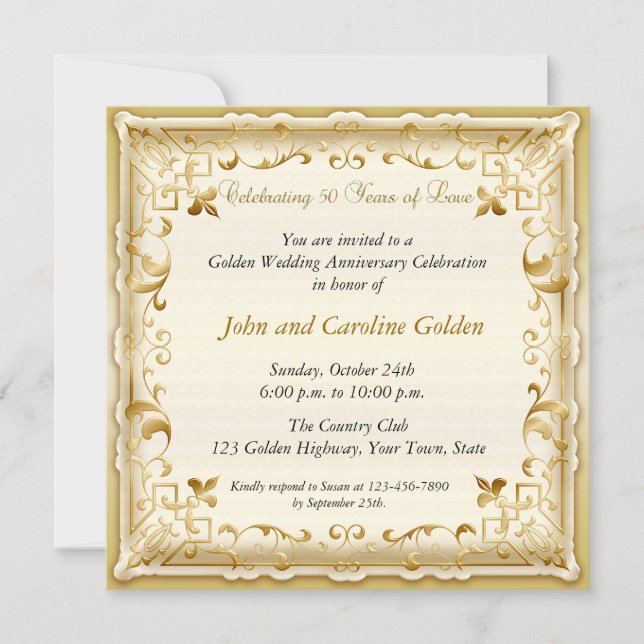 Invitation 50e anniversaire Orné Or (Devant)