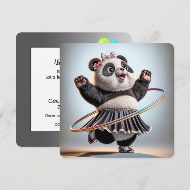 Invitation 50e anniversaire Ours de Panda avec Hula Hoop (Devant / Derrière)