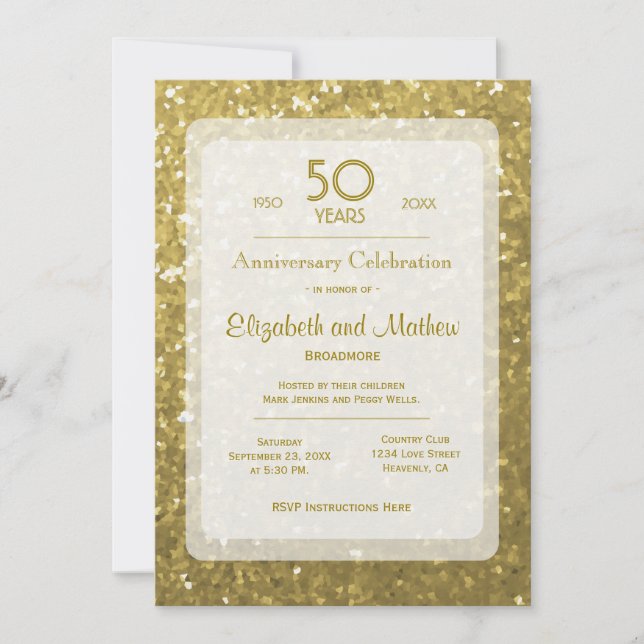 Invitation 50e Anniversaire | Paillettes Dorées (Devant)