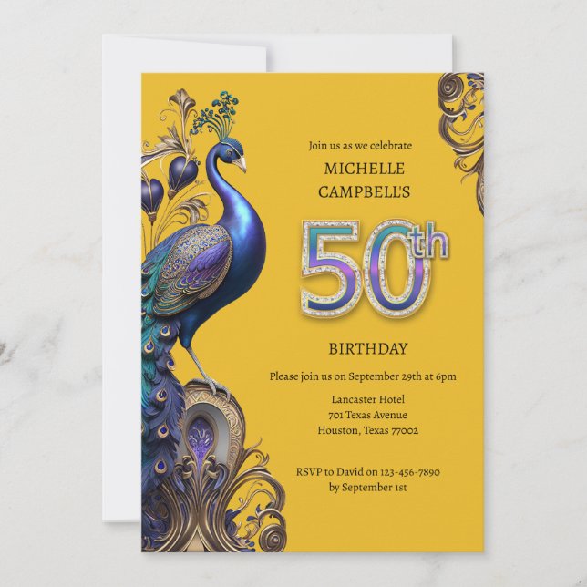 Invitation 50e anniversaire, paon (Devant)