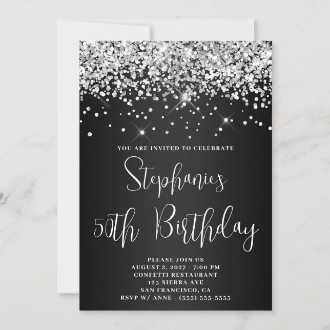 Invitation 50e anniversaire Parties scintillant d'argent gris (Devant)