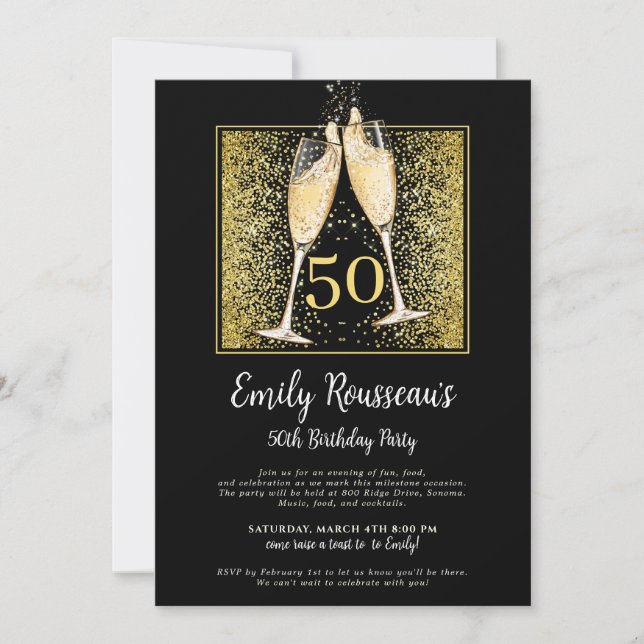 Invitation 50e anniversaire Parties scintillant d'or Champagn (Devant)