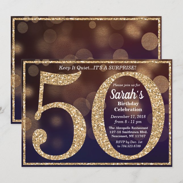 Invitation 50e anniversaire Parties scintillant jalon Invitat (Devant / Derrière)